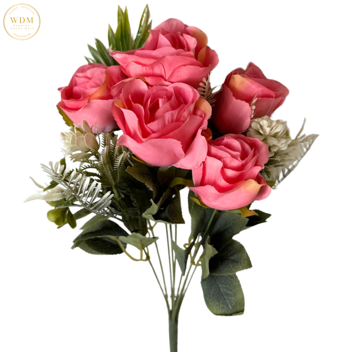 6 Head Rose & 3 White Bloom Mixed Bunch