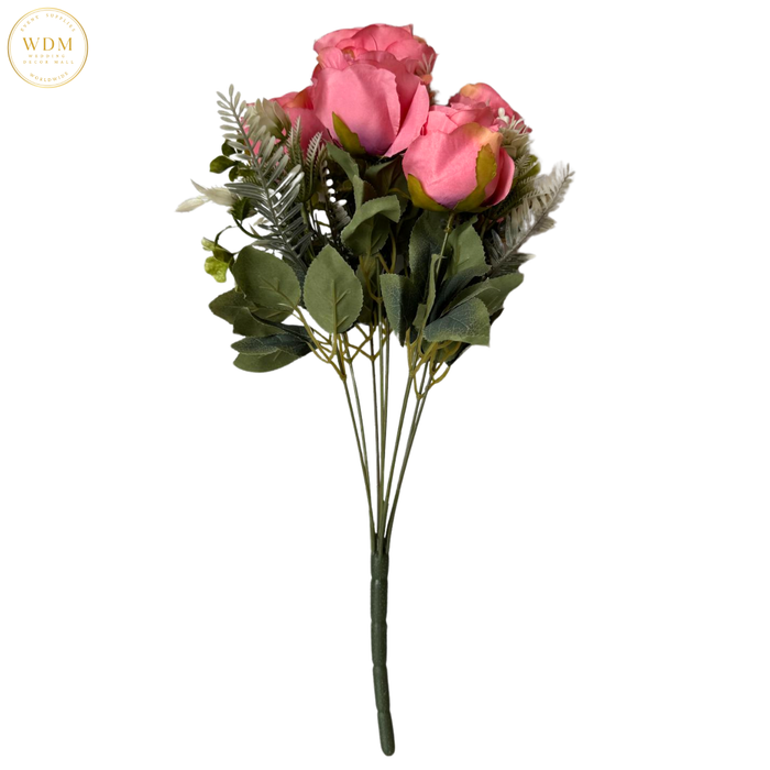 6 Head Rose & 3 White Bloom Mixed Bunch