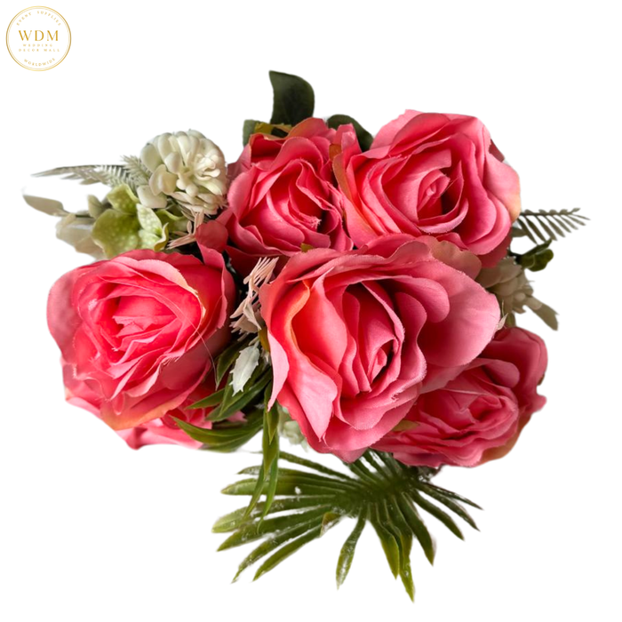 6 Head Rose & 3 White Bloom Mixed Bunch