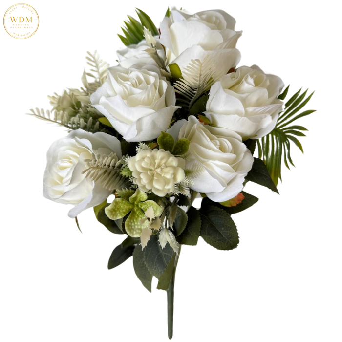 6 Head Rose & 3 White Bloom Mixed Bunch