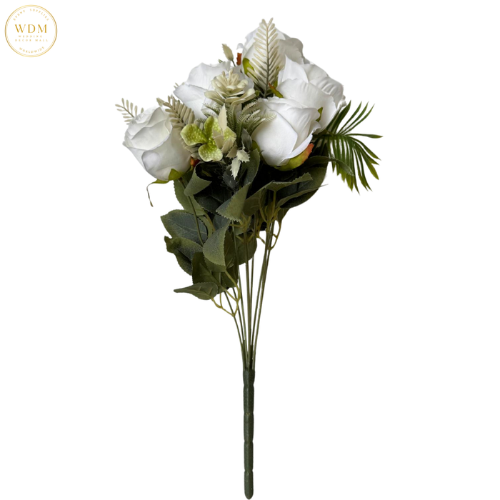 6 Head Rose & 3 White Bloom Mixed Bunch