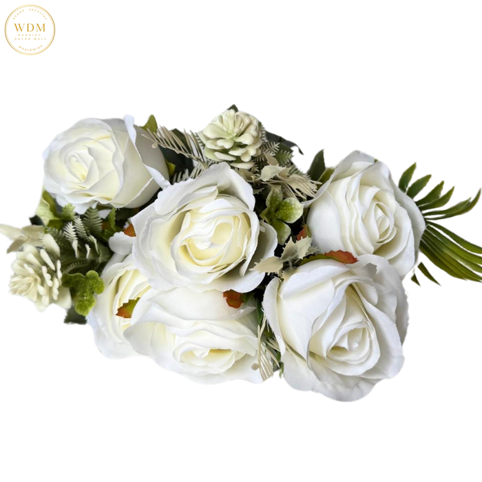 6 Head Rose & 3 White Bloom Mixed Bunch