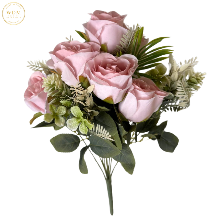 6 Head Rose & 3 White Bloom Mixed Bunch