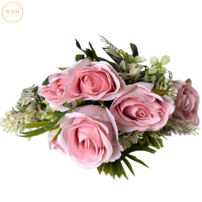 6 Head Rose & 3 White Bloom Mixed Bunch