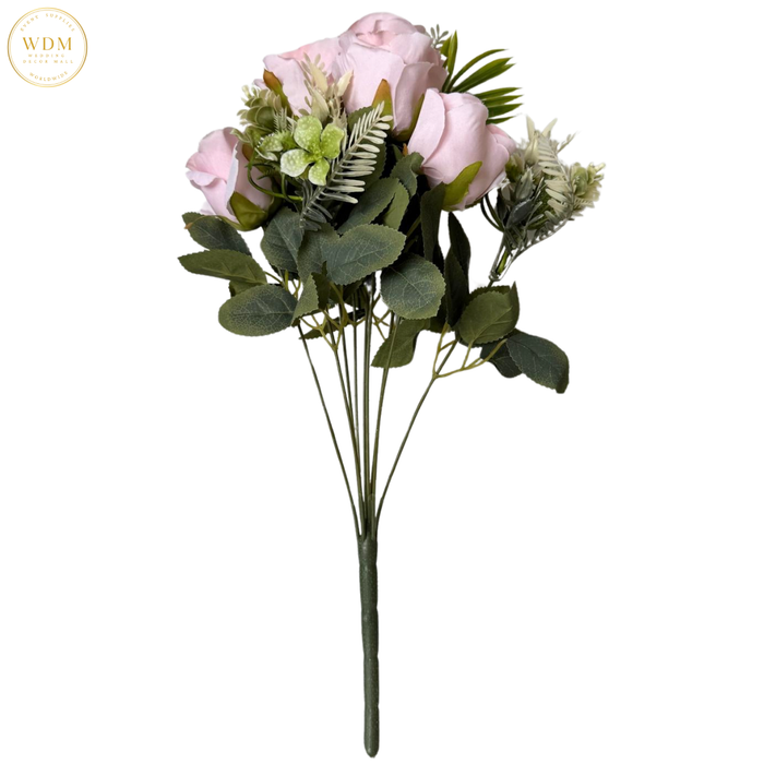 6 Head Rose & 3 White Bloom Mixed Bunch