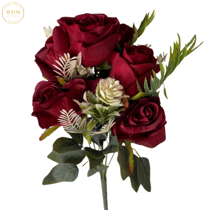 6 Head Rose & 3 White Bloom Mixed Bunch