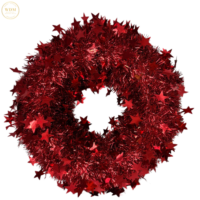 Star Tinsel Wreath-Red