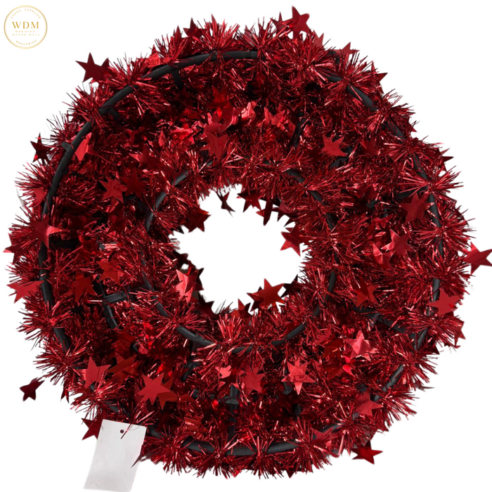 Star Tinsel Wreath-Red