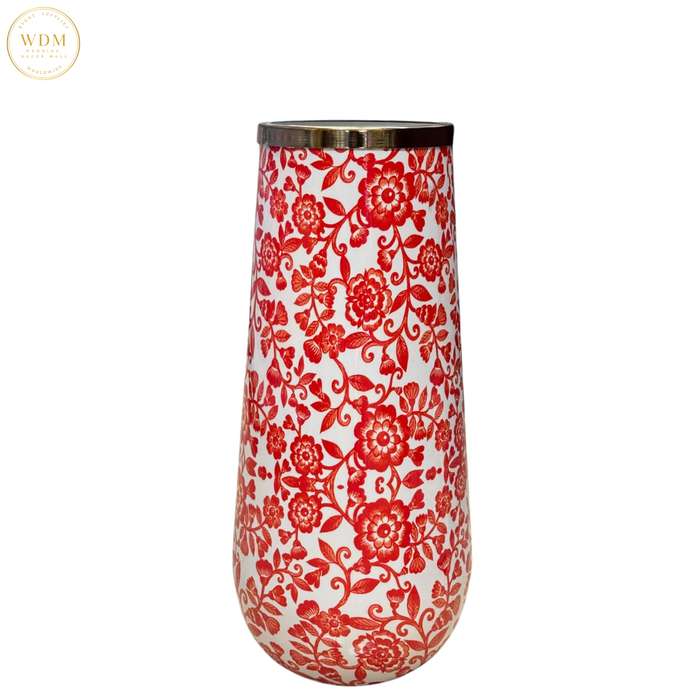 Glossy Red Floral Metal Pots with Gold Rim