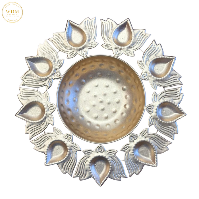 Decorative Golden Metal Urli with Diya