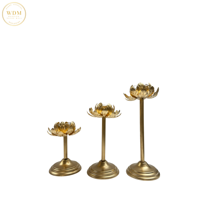 Gold Lotus Candle Holder Stand (Set of 3)