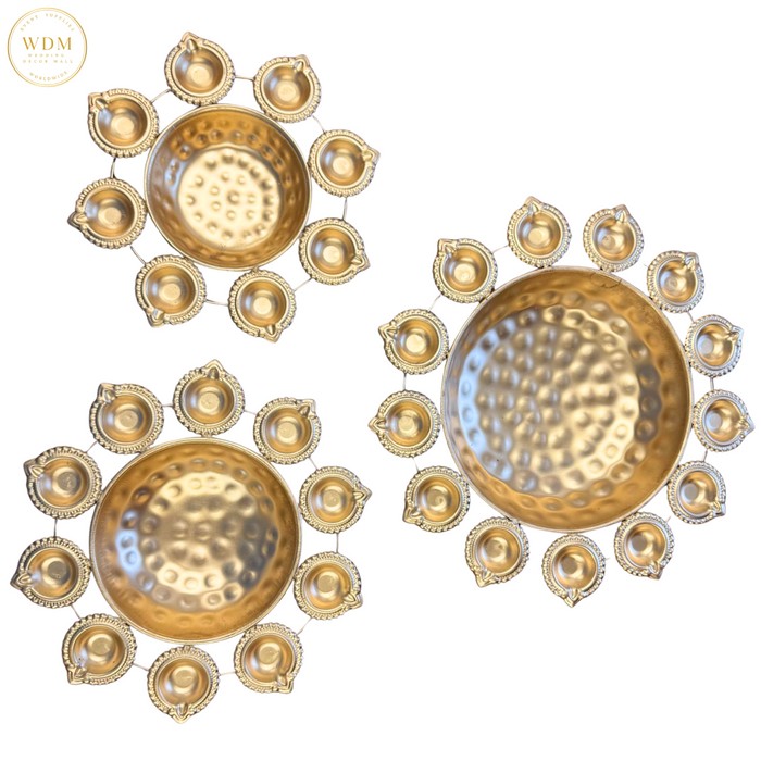 Gold Metal Urli with Embossed Diya Border (Set of 3)