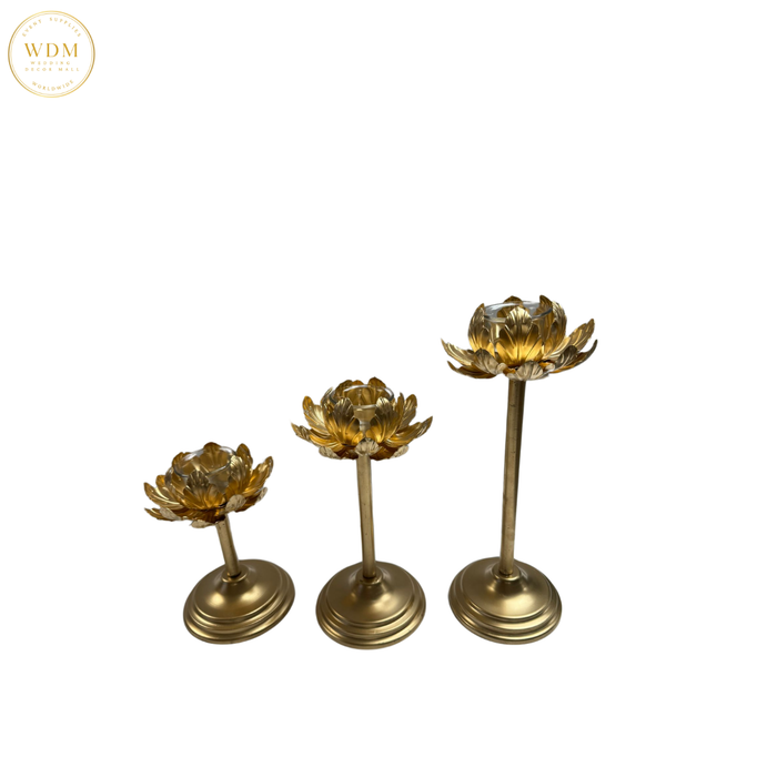 Gold Lotus Candle Holder Stand (Set of 3)