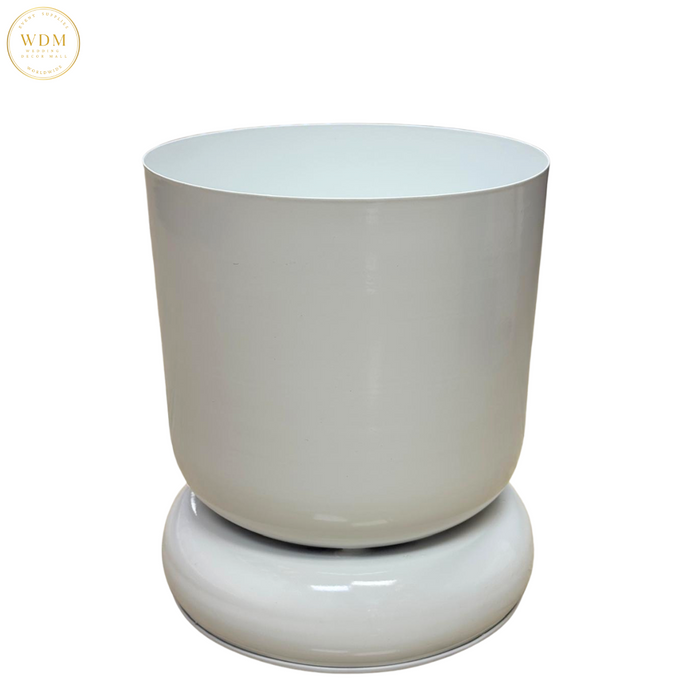 White Metal Pot with Raised Base