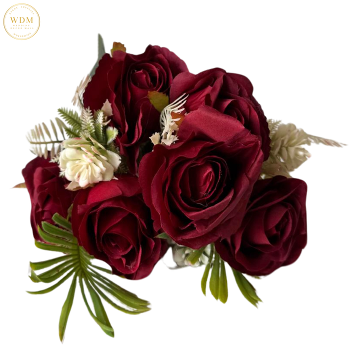 6 Head Rose & 3 White Bloom Mixed Bunch