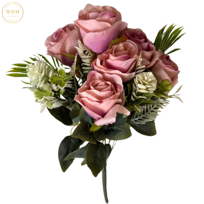 6 Head Rose & 3 White Bloom Mixed Bunch