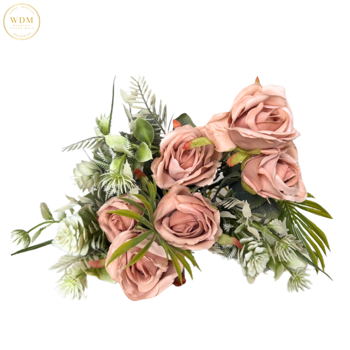 6-Head Silk Rose Bunch with 3 Heavy Fillers