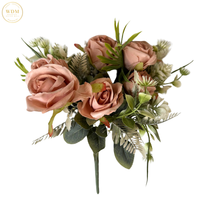 6-Head Silk Rose Bunch with 3 Heavy Fillers