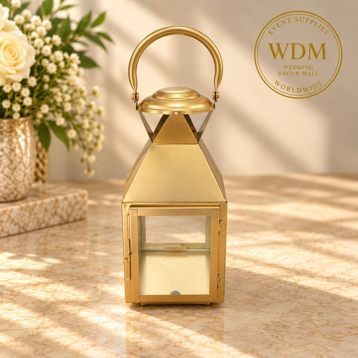 Gold Metal Square Lantern with Glass Panels (54)