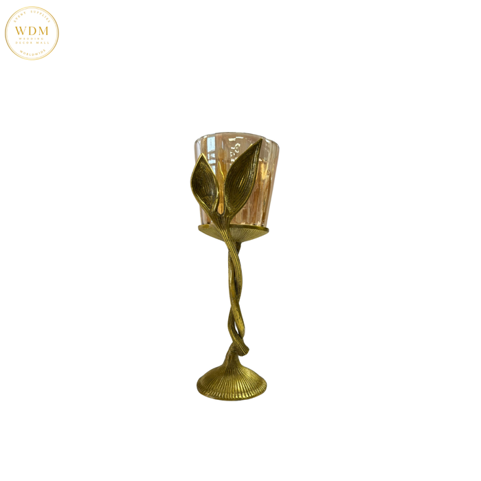 Gold Leaf Stem Glass Candle Holder