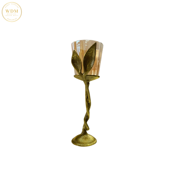 Gold Leaf Stem Glass Candle Holder