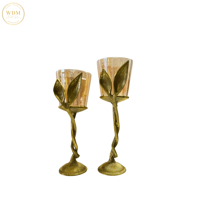 Gold Leaf Stem Glass Candle Holder