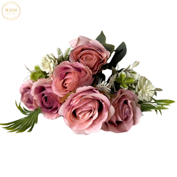 6 Head Rose & 3 White Bloom Mixed Bunch