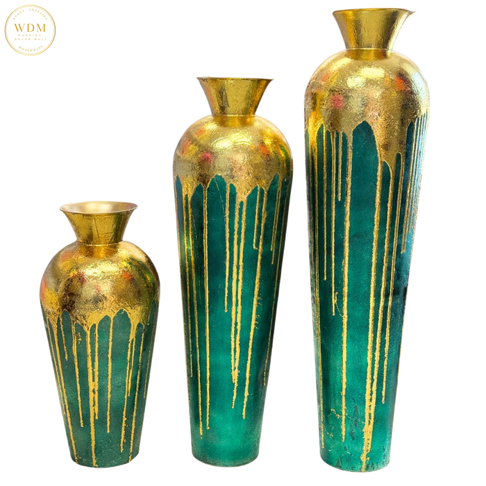 Green & Gold Drip Metal Vase