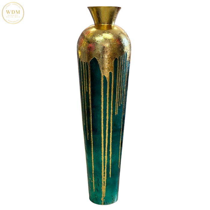 Green & Gold Drip Metal Vase
