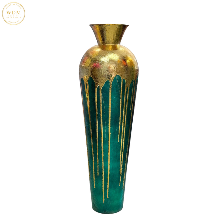 Green & Gold Drip Metal Vase