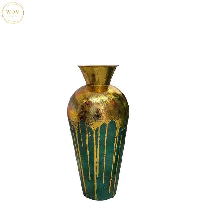 Green & Gold Drip Metal Vase