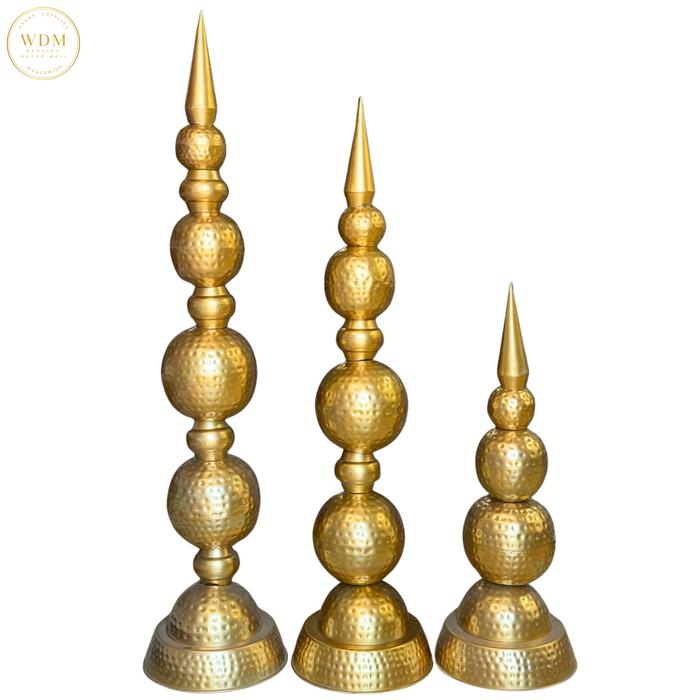 Gold Hammered Kalash Pillar  (Set of 3)