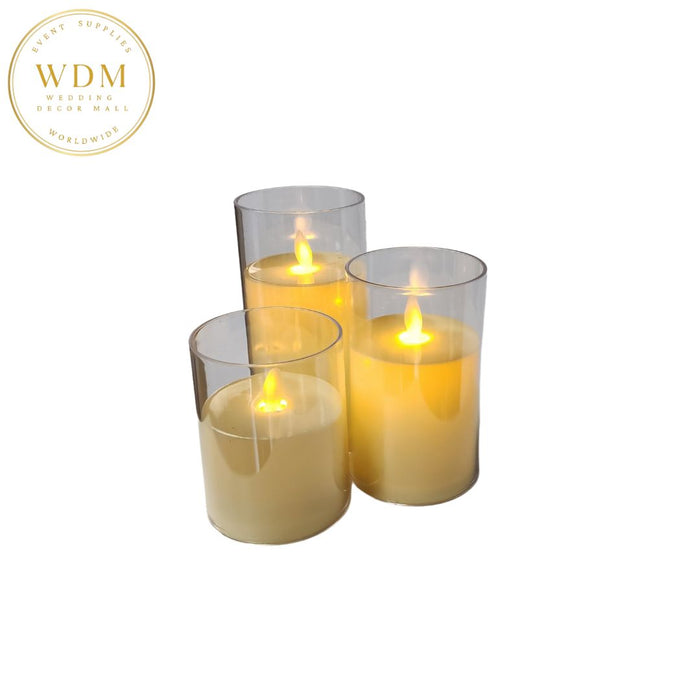 LED Flameless Glass Candles(Pack of 3)