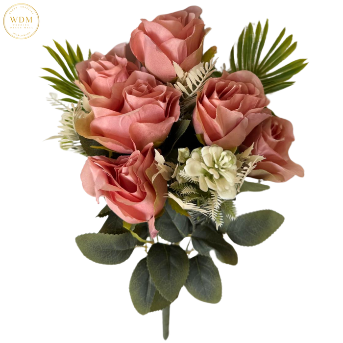 6 Head Rose & 3 White Bloom Mixed Bunch