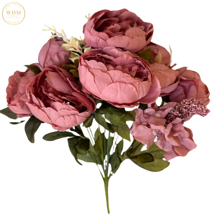 8 Head Silk Peony Bunch with 5 Heavy Fillers