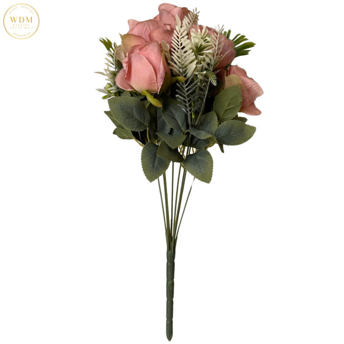 6 Head Rose & 3 White Bloom Mixed Bunch