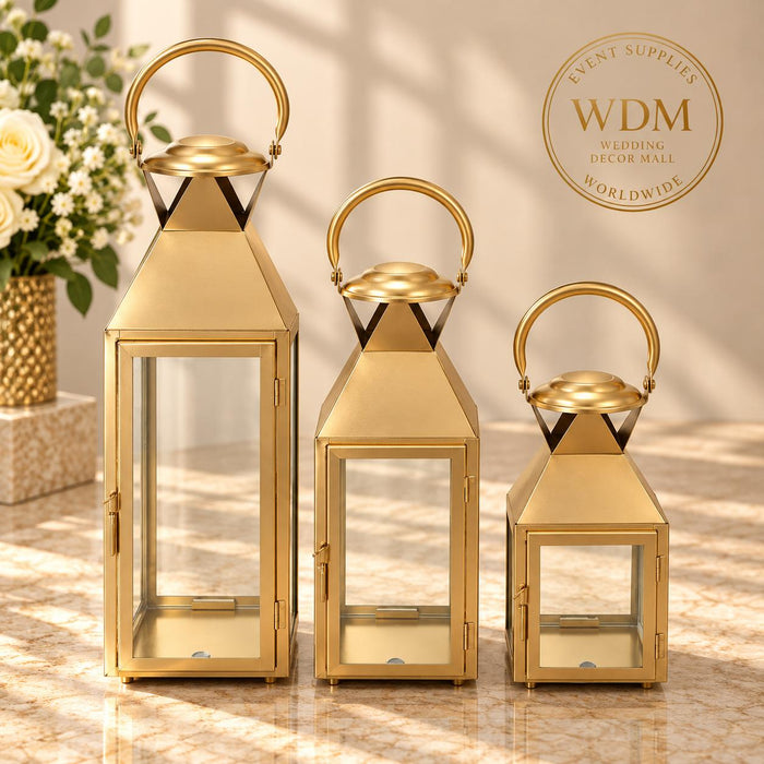 Gold Metal Square Lantern with Glass Panels (54)