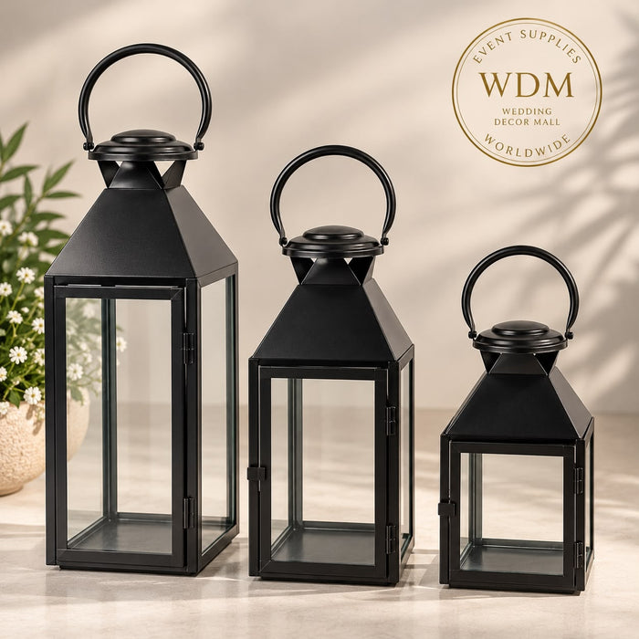 Antique Black Metal Rectangular Lantern with Glass Panels (53)
