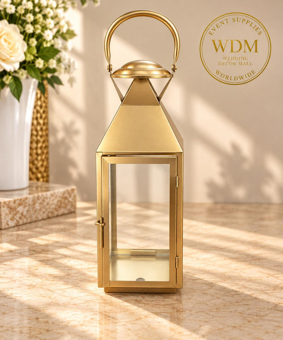 Gold Metal Square Lantern with Glass Panels (54)