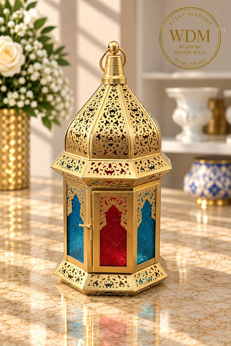 Gold Moroccan Metal Lantern with Glass Panels (47)
