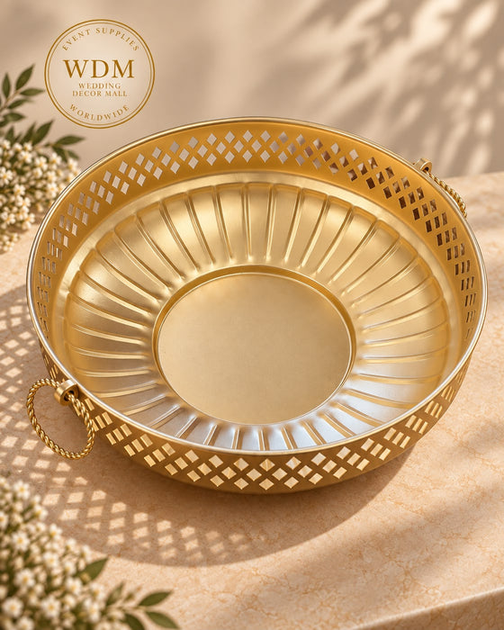 Gold Metal Ribbed Bowl Vase (46)