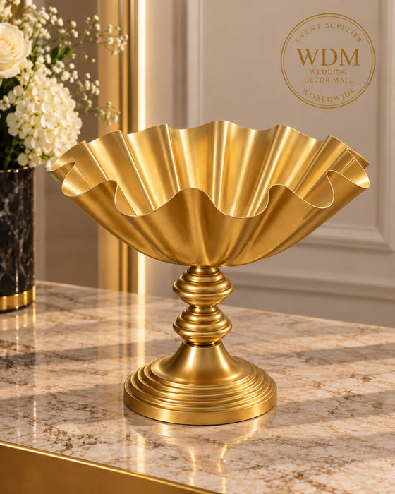 Gold Metal Fluted Trumpet Vase