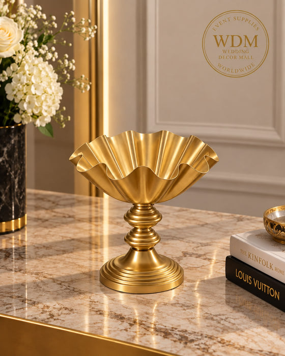 Gold Metal Fluted Trumpet Vase