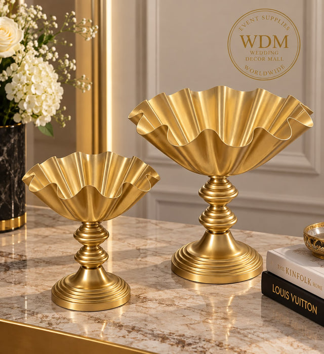 Gold Metal Fluted Trumpet Vase