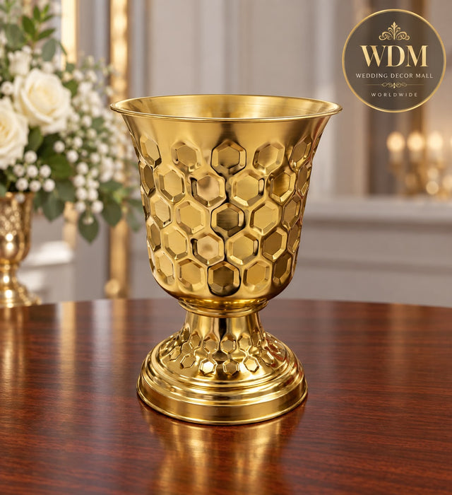 Gold Honeycomb Metal Urn Vase