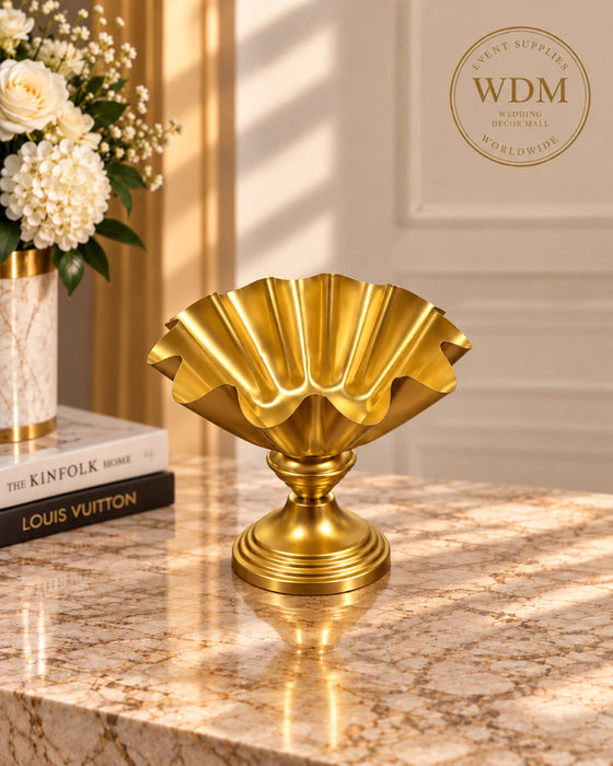 Gold Metal Trumpet Vase with Fluted Flower Rim