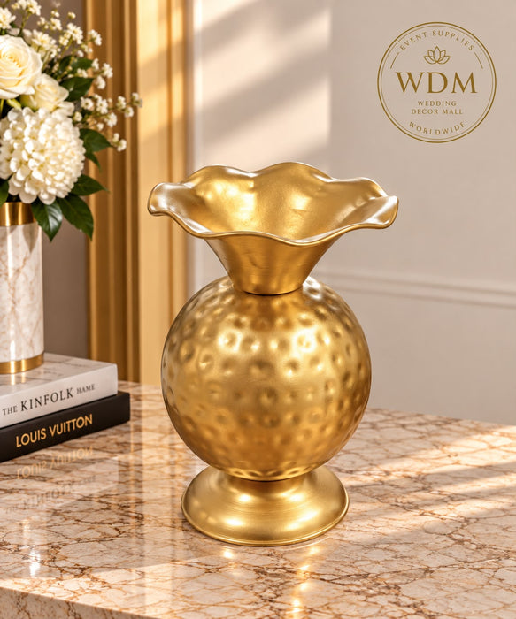 Hammered Gold Metal Vase with Flared Rim (30)