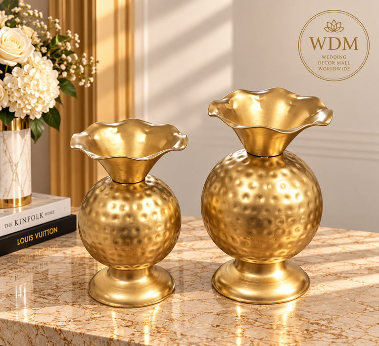 Hammered Gold Metal Vase with Flared Rim (30)