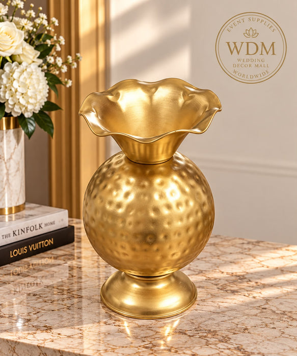 Hammered Gold Metal Vase with Flared Rim (30)