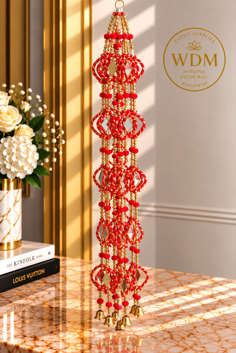 Beaded Hanging Garland with Gold Bell Accents - Set of 5